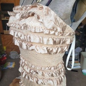 Vintage Gold Layered Lace Gown with Corset Back